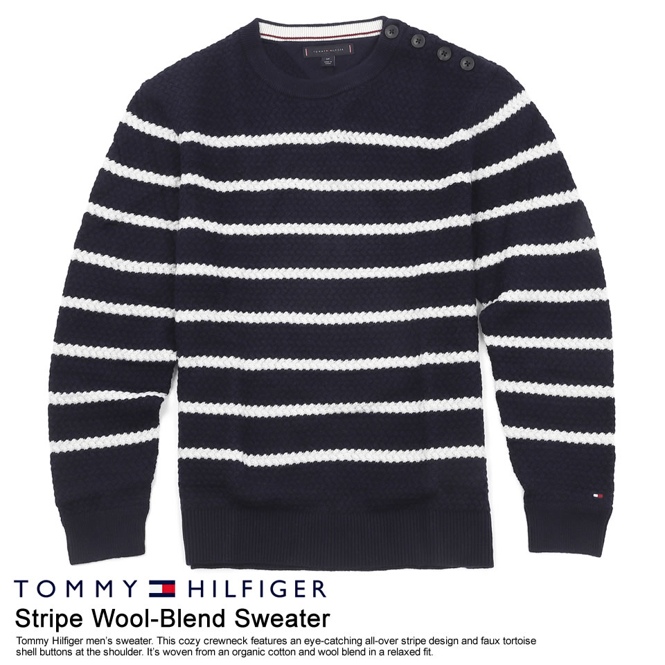 ■トミーヒルフィガー TOMMY HILFIGER 縞模様 羊毛 雑ぜ合わせる スウェーター  米国海軍 ラッピング 無料!  3980円以上 貨物輸送無料 ! メンズ かっこいい 差し上げ物 差し上げ物 にも! 秋冬物 新作 入荷!
