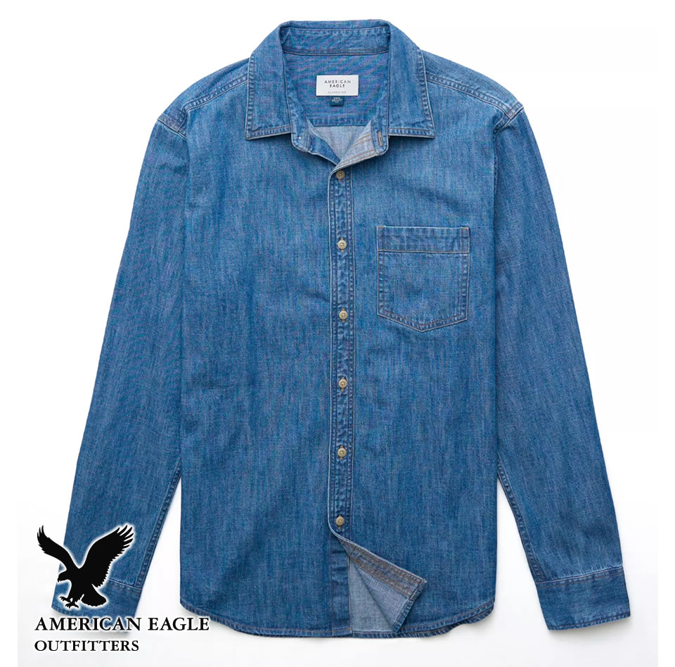 送料無料！ アメリカンイーグル メンズ デニムシャツ ミディアムウォッシュ American Eagle S M L XL 3980円以上 送料無料 ! メンズ かっこいい ギフト にも! 大きいサイズ あり! ラッピング 無料! 秋冬新作も続々入荷中!