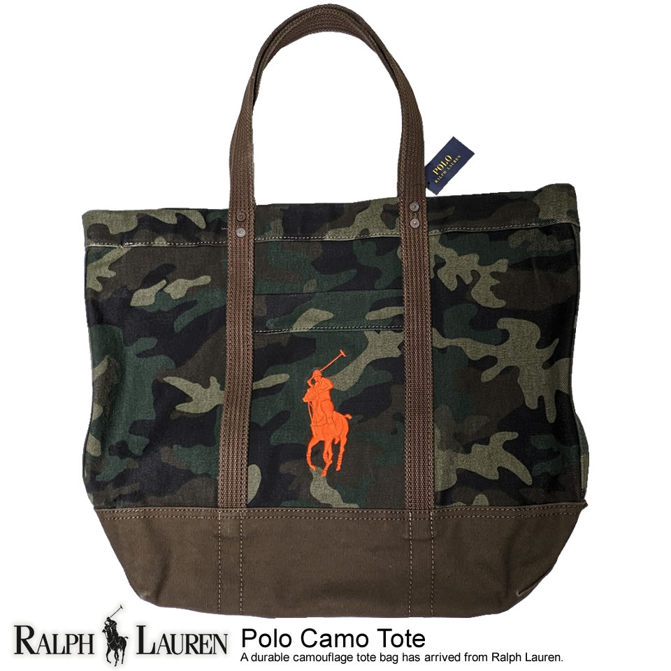 美品　ポロラルフローレン キャンバス ビッグポニートートバッグ　カモフラ ポロ ラルフローレン バッグ トートバッグ POLO RALPH LAUREN