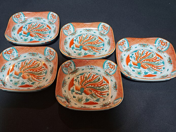 【九谷焼】皿揃（皿、小皿、 取皿、 銘々皿）赤絵鳳凰 皿・プレート-キッチン用品・食器・調理器具