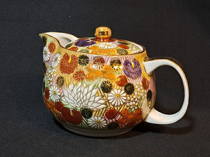 【九谷焼】ポット（日本茶 急須 ポット 茶器 陶器 ティーポット）　金花詰｜秀山堂