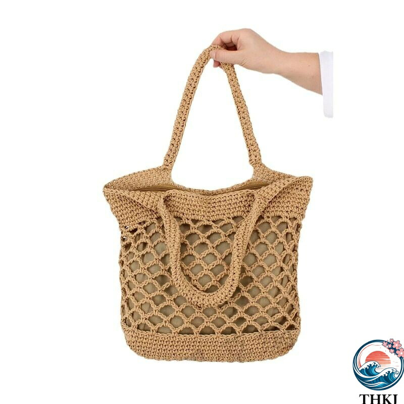 【全品2点で5%OFF】2024 新作 ストローバッグ 女性用ハンドバッグ 編みバッグ 中空 フィッシングネット バッグ トート ビーチバッグ インス韓国版 旅行 持ちやすい シンプルでおしゃれ ジップス