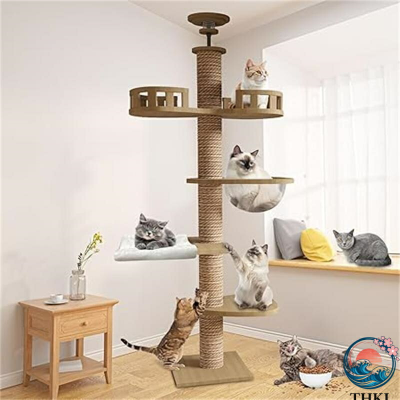 【全品2点で5%OFF】キャットタワー 突っ張り 木登りタワー 木製 キャットツリー スリム 宇宙船 ハンモック 多層無垢材 太い支柱 大型猫用 多頭飼い 猫タワー 爪とぎ つめとぎ 猫 人気 おしゃれ ねこ キャットウォーク ペット用品 グッズ プレゼント ギフト 新生活