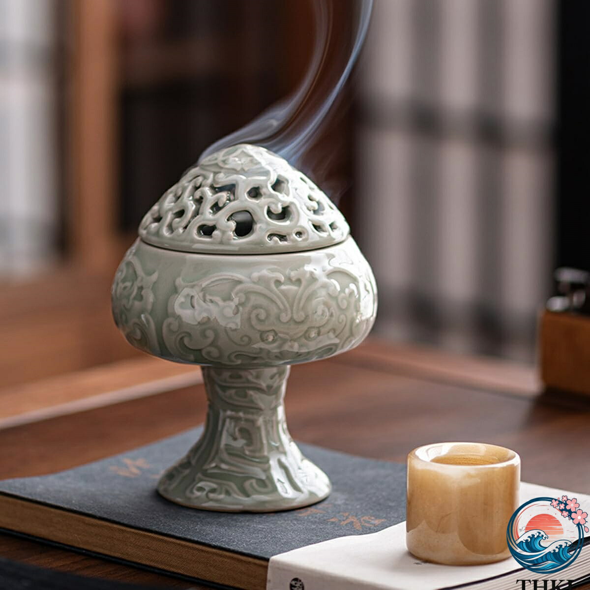 【全品2点で5%OFF】香炉 青磁 香皿 皿香炉 線香立て 仏壇用 浄化 お香 香道 茶道 薫香 仏具 癒やし ヨガ 書斎 瞑想 インテリア
