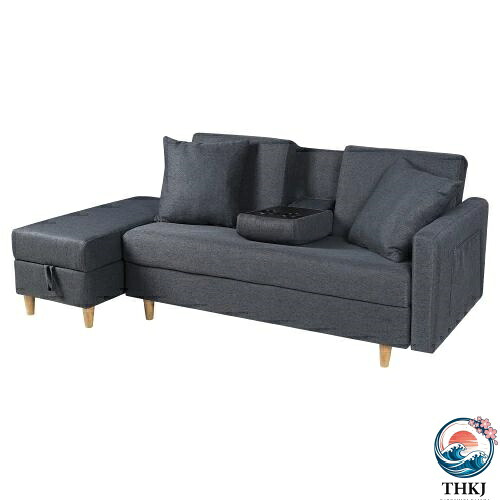 【全品2点で5%OFF】ソファ　ソファーベッド　カウチソファ　3人掛け　オットマン付き　多機能ソファ　左右側とも取り付けるアームレスト　たくさん収納　レイアウト自由　クッション2個
