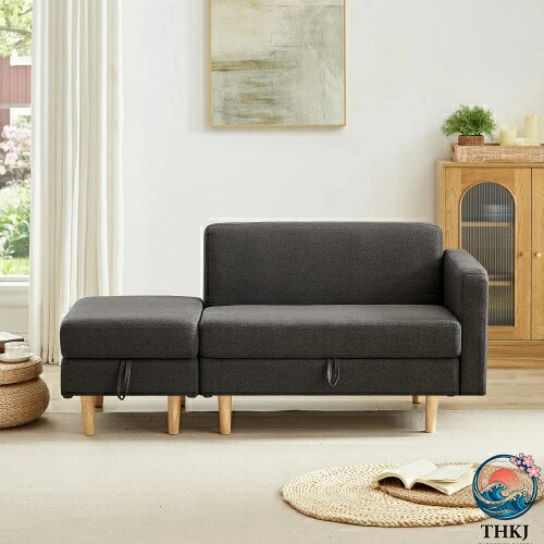 【全品2点で5%OFF】One Arm 2 Seater sofa+Ottoman ソファ 2人掛け 収納付き オットマン付き ファブリック 肘掛け 木脚外し可能 ローソファ コンパクト ひとり暮らし カウチソファー プレゼント ギフト 贈り物