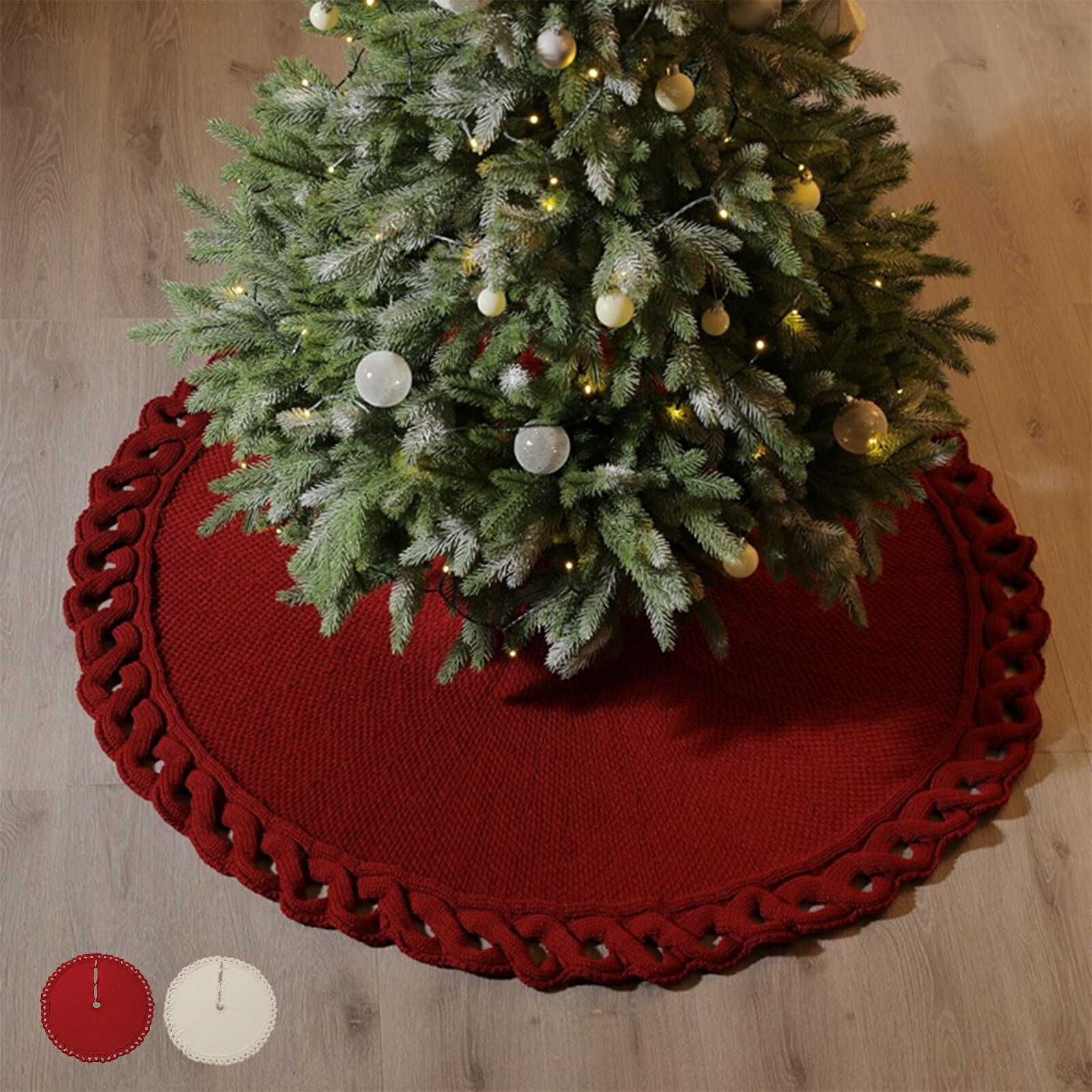 ツリースカート クリスマスツリースカート 北欧 編地 足元カバー ニット 直径122cm 足元スカート おしゃれ クリスマスツリー 足元隠し 立体飾り 下敷物 下周り 足元かくし パーティー オーナメント インテリア 雰囲気 クリスマス飾り 装飾 レッド ホワイト おしゃれ