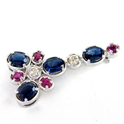 K18WG スターダイオプサイド ルビー ダイヤ シードパール ブローチ トップ K18WG スターダイオプサイド ルビー ダイヤ シードパール ブローチ