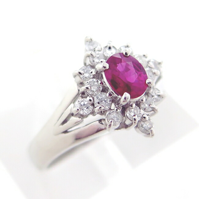 プラチナpt900リング　ルビー0.26 ダイヤ0.17ct　15号 2.8 g ステップ ルビーxダイヤモンド プラチナリング R: 2.01ct D