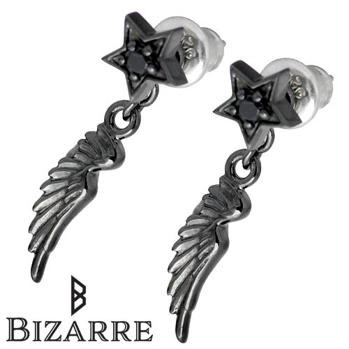 【ポイント2倍！20日まで！】 ビザール BIZARRE サンダルフォン シルバー ピアス アクセサリー 2個売り 両耳用 ペア スター ウィング ブラック キュービック シルバー925 スターリングシルバー SPJ050BK-P