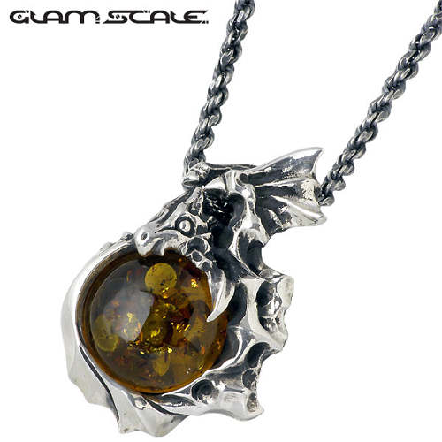 【ポイント2倍!マラソン終了まで】 グラムスケイル GLAM SCALE ドラゴン シルバー ネックレス アクセサリー チェーン付き 琥珀 アンバー ドクロ 髑髏 シルバー925 スターリングシルバー GS-6T-005AN|Sies Rosso シーズ ロッソ