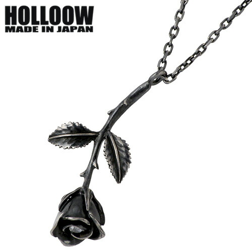 【ポイント2倍！マラソン期間中！】 ホロウ HOLLOOW ローズ シルバー ネックレス アクセサリー チェーン付き ブラックコーティング キュービック バラ 薔薇 シルバー925 スターリングシルバー KHP-135BK