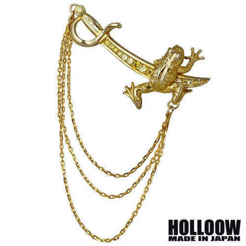 【ポイント2倍！マラソン終了まで】 ホロウ HOLLOOW フロッグ ナイフ シルバー ブローチ ゴールドコーティング キュービック カエル 蛙 剣 シルバー925 スターリングシルバー KHP-160GD｜Sies Rosso シーズ ロッソ