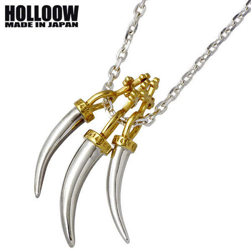 【ポイント2倍!マラソン終了まで】 ホロウ HOLLOOW ファング シルバー ネックレス アクセサリー チェーン付き ゴールドコーティング 牙 クロス 十字架 シルバー925 スターリングシルバー KHP-28|Sies Rosso シーズ ロッソ