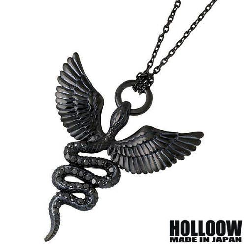 【ポイント2倍！マラソン終了まで】 ホロウ HOLLOOW ヒース ゴッド シルバー ネックレス アクセサリー チェーン付き ブラックコーティング キュービック ヘビ 蛇 ウィング 翼 シルバー925 スターリングシルバー KHP-285BK｜Sies Rosso シーズ ロッソ