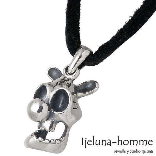 【ポイント2倍！マラソン期間中】 アイジェルナオム Ijeluna-homme ネックレス レディース スカル メンズ シルバー ジュエリー クラウン 革ヒモ 925 スターリングシルバー AT-003P