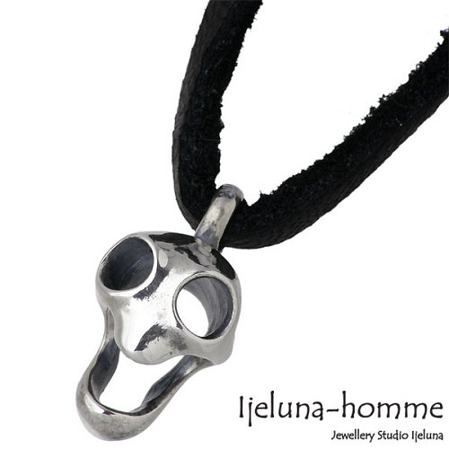 【ポイント2倍！12日まで！】 アイジェルナオム Ijeluna-homme ネックレス レディース スカル メンズ シルバー ジュエリー アクビー 革ヒモ 925 スターリングシルバー AT-022P