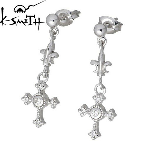 【ポイント2倍！20日まで！】 ケースミス K-SMITH クロス デザイン シルバー ピアス アクセサリー ジュエリー メンズ シルバーアクセ 925 silver925 ショート キュービック スタッドタイプ 2個売り 両耳用 スターリングシルバー KI-1281158