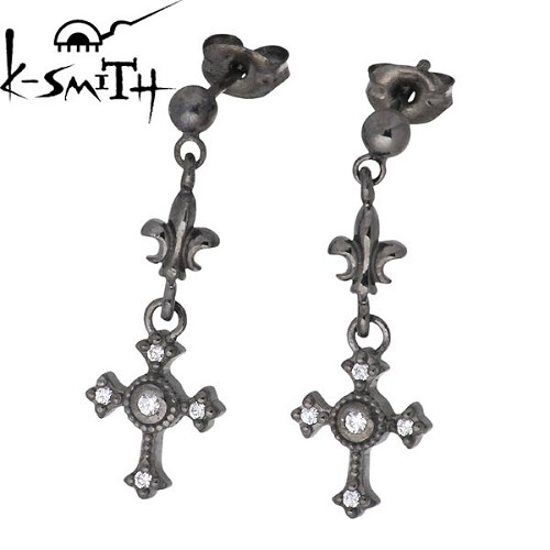 【ポイント2倍！20日まで！】 ケースミス K-SMITH クロスデザインシルバーピアス アクセサリー ショート キュービック ブラックコーティング スタッドタイプ 2個売り 両耳用 シルバー925 スターリングシルバー KI-1281159
