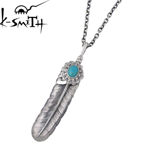【ポイント2倍！マラソン期間中！】 ケースミス K-SMITH ネックレス メンズ シルバー ジュエリー フェザー ターコイズ 925 スターリングシルバー KI235ST-AZ-0845
