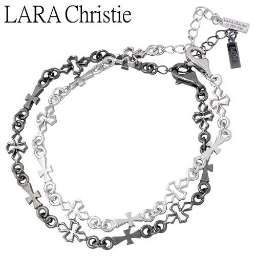 【ポイント2倍！マラソン期間中】 ララクリスティー LARA Christie テンプルクロス シルバー ペアブレスレット アクセサリー ブラック ホワイト PAIR Label シルバー925 スターリングシルバー LA-B6036-P