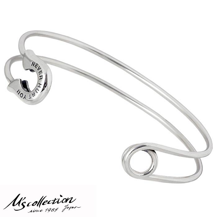 エムズコレクション M's collection ネバーハートユー セーフティピン シルバー バングル メンズ ブレスレット シルバーアクセサリー アクセ ギフト プレゼント XB-041
