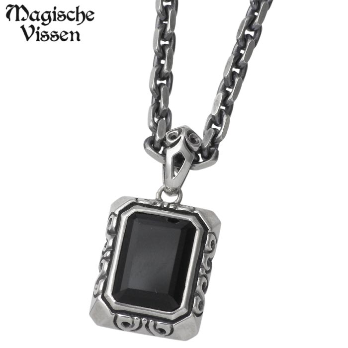 【ポイント2倍！マラソン期間中！】 マジェス フィッセン Magische Vissen ストーン シルバーネックレス メンズ レディース シルバー925 チェーン付き シルバー アクセサリー ブランド ギフト スクエア 両面デザイン OZP-023B