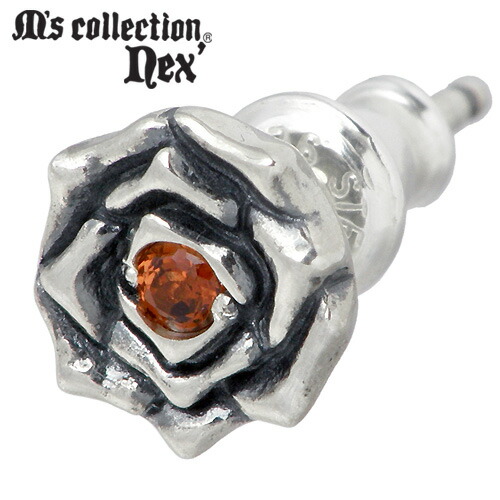【ポイント2倍！マラソン期間中】 エムズコレクション M's collection バラ & ストーン スタッド シルバー ピアス アクセサリー 1個売り 片耳用 薔薇 シルバー925 スターリングシルバー X0082