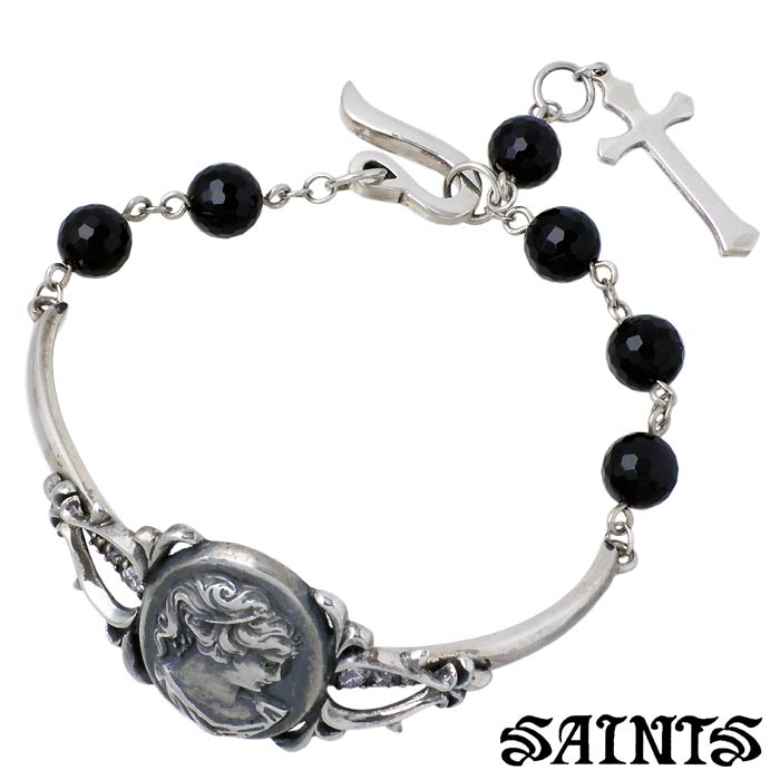 セインツ SAINTS 女神 シルバー ブレスレット アクセサリー ハーフバングル アクセサリー メンズ ストーン SSB-25