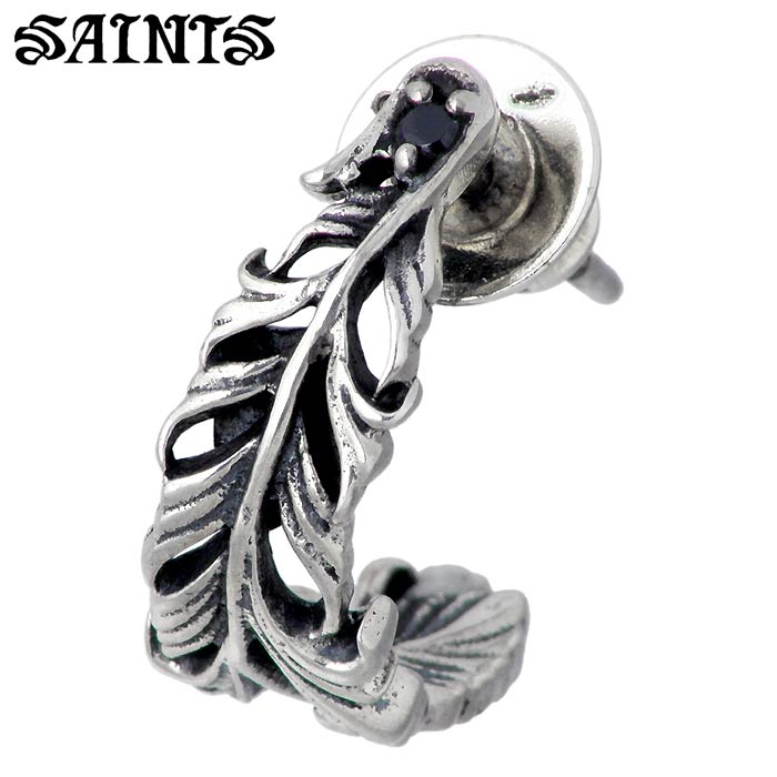 セインツ SAINTS フェザー＆ジルコニア シルバー ピアス アクセサリー メンズ 1個売り 片耳用 羽根 ブラックキュービック SSE2-63BK