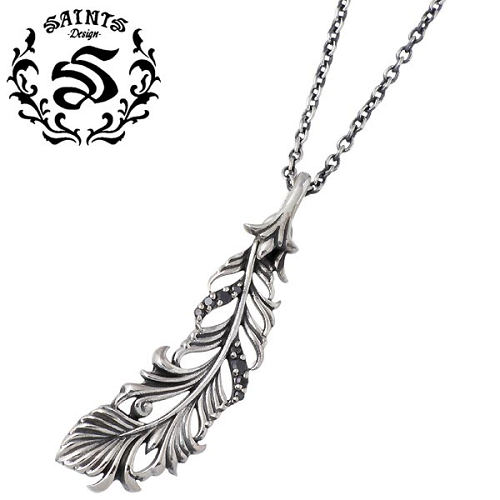 【ポイント2倍！マラソン期間中】 セインツ SAINTS フェザー シルバー ネックレス アクセサリー ブラックキュービック シルバー925 スターリングシルバー SSP12-207BK