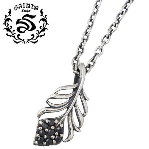 セインツ SAINTS ジルコニア フェザー シルバー ネックレス アクセサリー ブラックキュービック シルバー925 スターリングシルバー SSP2-233BK