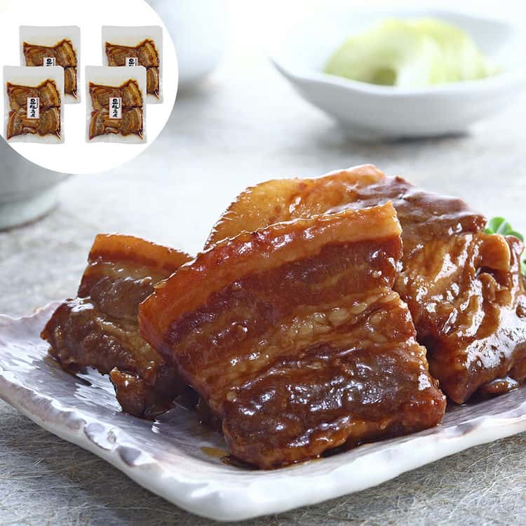 鹿児島県産黒豚 豚角煮 190g 固形量150g 個包装 x4 醤油ベースの甘辛いタレがしっかり染み込んだバラ肉は 柔らかて歯切れが良く 見た目よりもさっぱりとお召し上がりいただけます ご進物 ギフト