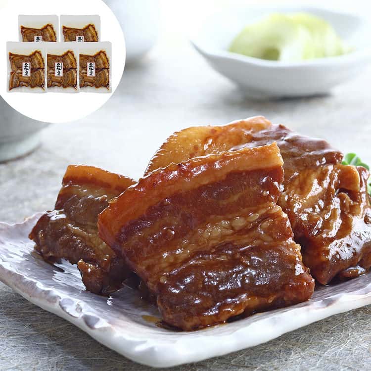 鹿児島県産黒豚 豚角煮 190g 固形量150g 個包装 x5 醤油ベースの甘辛いタレがしっかり染み込んだバラ肉は 柔らかて歯切れが良く 見た目よりもさっぱりとお召し上がりいただけます ご進物 ギフト