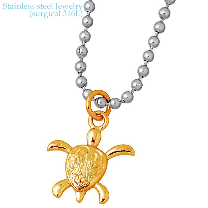 【ポイント2倍！12日まで！】 ステンレス ハワイアンジュエリー ハワジュ ネックレス アクセサリー 金属アレルギー対応 医療用サージカル316L ホヌ レディース K24 GHSS79P-K24 6,699円