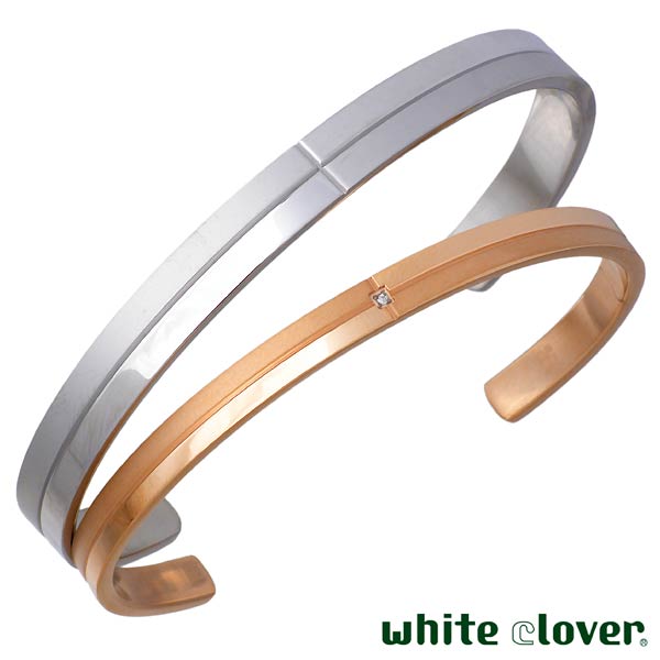 【ポイント2倍！マラソン期間中！】 ホワイトクローバー white clover ペア バングル アクセサリー ブレスレット アクセサリー 金属アレルギー対応 ステンレス ゴールド シルバー アレルギーフリー 刻印可能 4SBG007GO-008SV