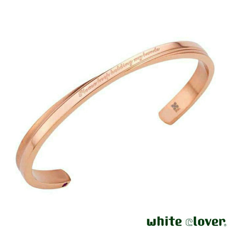 ホワイトクローバー white clover レディース バングル 刻印可能 誕生月 アレルギーフリー サージカルステンレス316L クロス マット ピンク 4SBG035MG