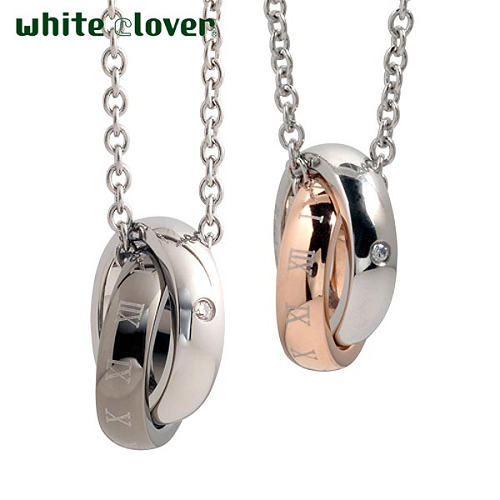 【ポイント2倍！マラソン終了まで】 ホワイトクローバー white clover ペア ネックレス アクセサリー 金属アレルギー対応 ダイヤモンド X ローマ リング 2連 ステンレス ゴールド ブラック アレルギーフリー 4SUP021GO-GU-P｜Sies Rosso シーズ ロッソ