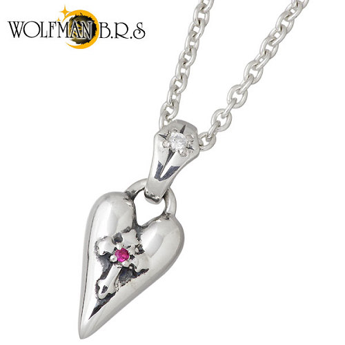 ウルフマンB.R.S WOLFMAN B.R.S スピル ハートチャームRD シルバー ネックレス アクセサリー チェーン付き ストーン シルバー925 スターリングシルバー P-NW-301RD-CL60