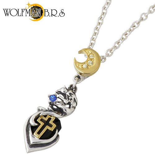 【ポイント2倍!マラソン終了まで】 ウルフマンB.R.S WOLFMAN B.R.S ムーンライト ケルティックG シルバー ネックレス アクセサリー チェーン付き オニキス クロス 三日月 シルバー925 スターリングシルバー P-NW-46GBK-CL60|Sies Rosso シーズ ロッソ