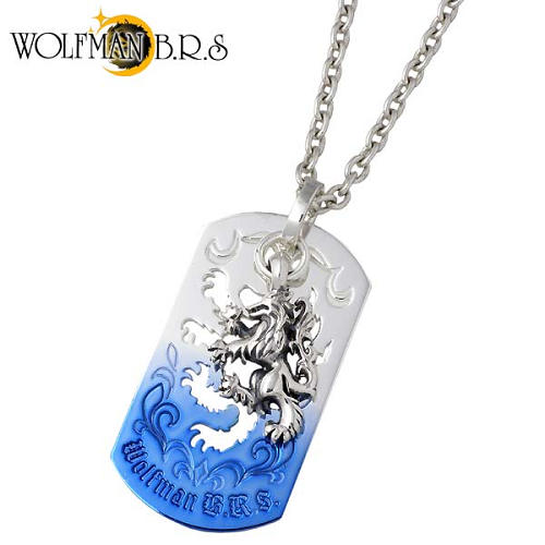【ポイント2倍！マラソン終了まで】 ウルフマンB.R.S WOLFMAN B.R.S ファイヤー ウルフドッグタグ シルバー ネックレス アクセサリー ブルーグラデーション メンズ 狼 シルバー925 スターリングシルバー NW-P-12BL-CL100｜Sies Rosso シーズ ロッソ