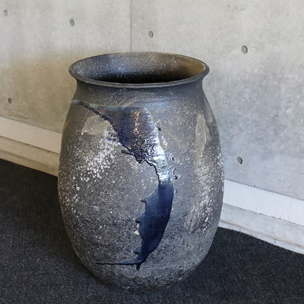 大壷 信楽焼 つぼ 大ツボ 陶器 つぼ 花瓶 しがらき焼き 大きい ツボ やきもの 玄関 和風 花入れ 花器 青色 大型 特大 ha-0215