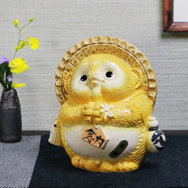 信楽焼　13号福狸　黄色い狸　狸　たぬき　タヌキ45㌢ 信楽焼 黄色い 13号福狸 タヌキ たぬき 狸 高さ43㌢ 信楽焼 たぬき