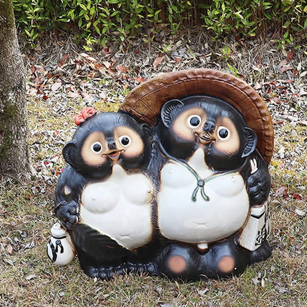 信楽焼　陶器 狸庵　狸　タヌキ　たぬき 置物　2体セット 信楽焼 狸 陶器 たぬき タヌキ 開運 厄除け 商売繁盛 新築祝