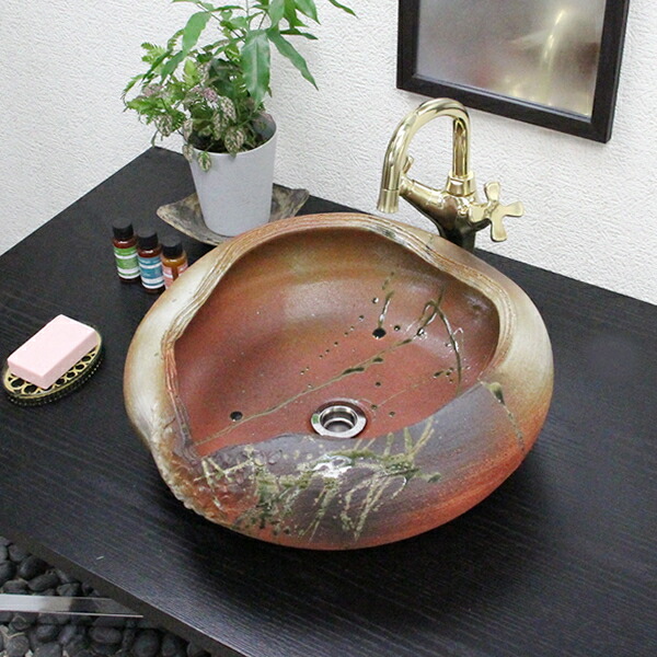 Diy おしゃれ 洗面台 信楽焼 洗面ボール 洗面台 お洒落 手洗い 洗面シンク 手洗鉢 洗面ボール Tr 3152 信楽焼き専門店 陶器工房しがらき信楽焼 陶器 お手入れ 手洗い鉢 洗面シンク 洗面器 手洗器 鉢洗面ボウル 手洗器 火色窯肌手洗い鉢 洗面陶器 和風 信楽焼 洗面ボウル