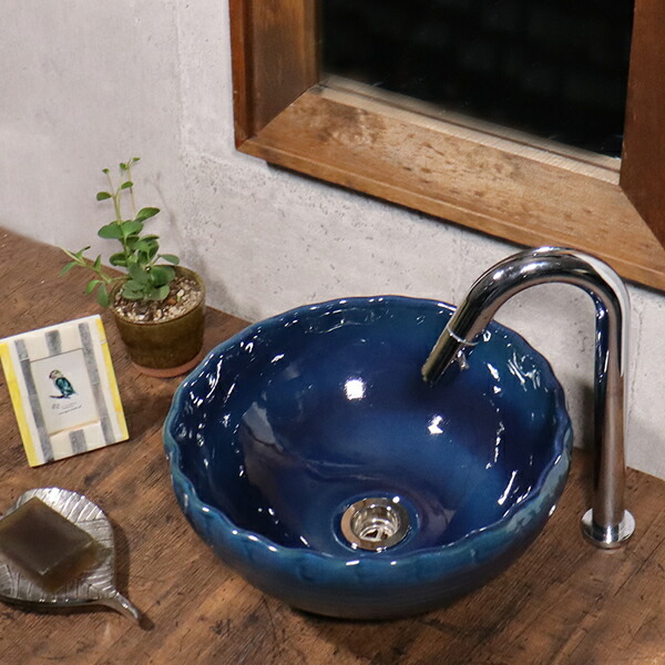 陶器製 洗面ボウル 青い花模様 陶器洗面台 手洗い器 tr-2288-1.jpg