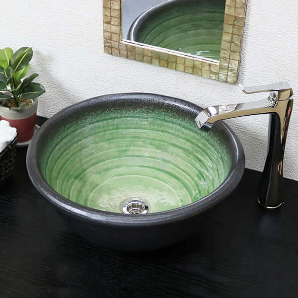 【今だけ限定10%OFFクーポン】信楽焼 和風 おしゃれ 手洗い鉢 陶器洗面 洗面ボウル 手洗器 洗面ボール 手洗鉢 陶器 洗面鉢 鉢 手洗い器 洗面シンク 洗面器 洗面台 ボール しがらき 大型 緑ガラス tr-4119