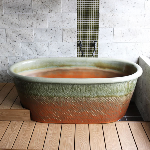 【今だけ押さえる15%OFF引き換え証】小判型湯ぶね 幅1500×奥ふかさ800× 高さ580粍 信楽焼湯ぶね 瀬戸もの風呂釜 瀬戸もの湯ぶね 瀬戸もの風呂 つぼ湯 つぼ風呂 風呂釜 風呂桶 しがらきやき やきもの 二階建てバス溜め桶 釜風呂 信楽焼ふろ 露天風呂 yk-1500