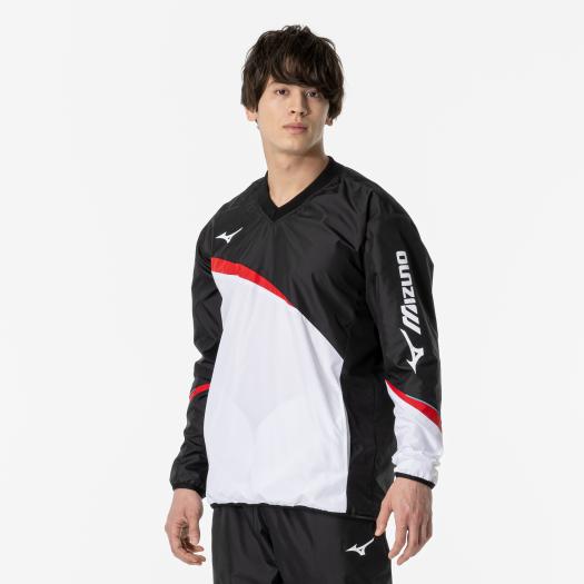 【送料無料】ミズノ ウィンドブレーカーシャツ(総裏メッシュ／ラケットスポーツ)（ユニセックス） ブラック×レッド Mizuno 62MEA50496