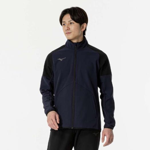 【送料無料】ミズノ ストレッチ／防風 テックシールドジャケット（メンズ） ディープネイビー×ブラック Mizuno 32MEB65111